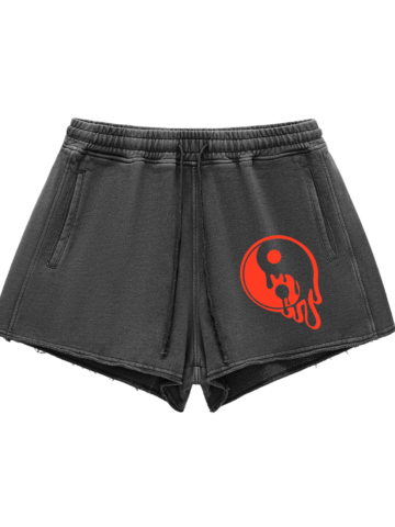 Snow Washed Raw Edge Drawstring Shorts